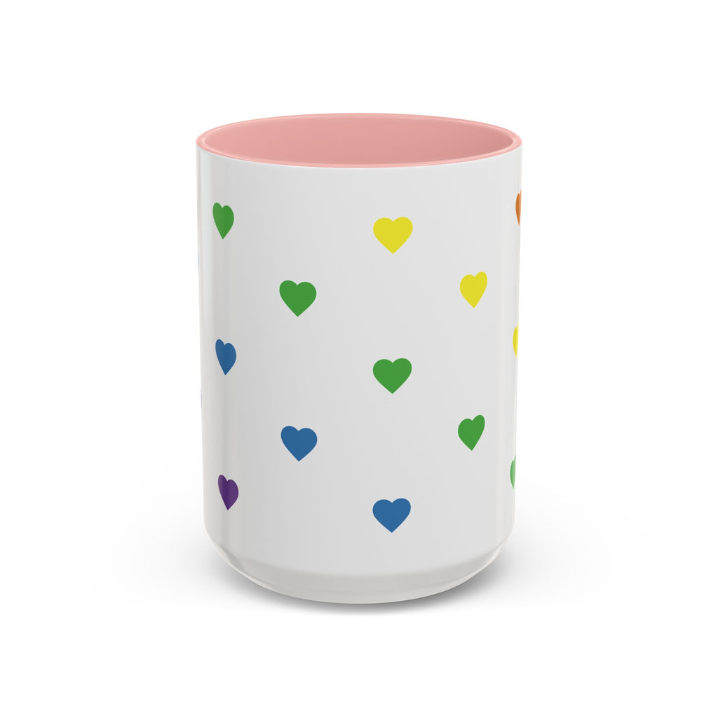 Rainbow Heart Accent Coffee Mug — Cute Colorful Patterned Ceramic Mug