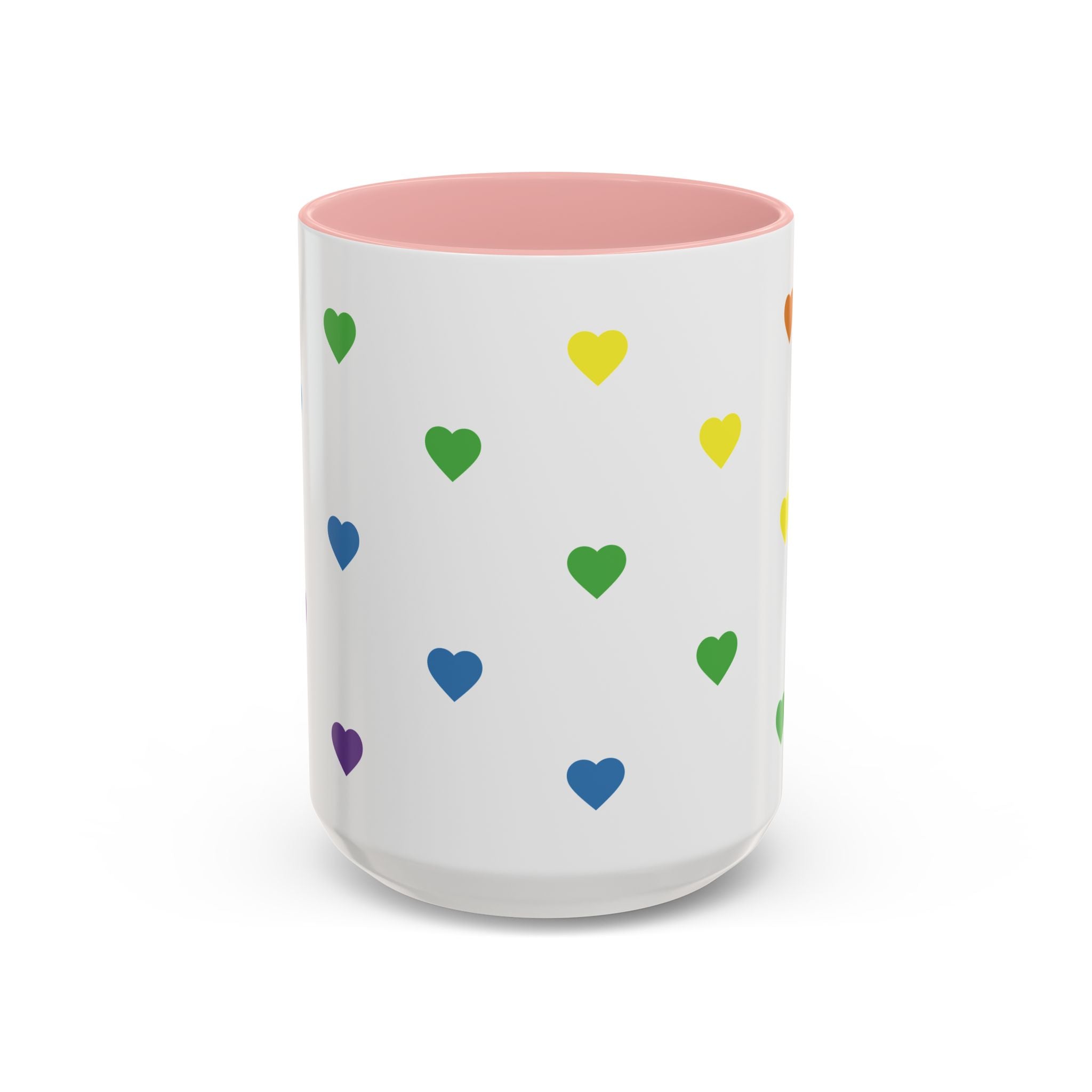 Rainbow Heart Accent Coffee Mug — Cute Colorful Patterned Ceramic Mug