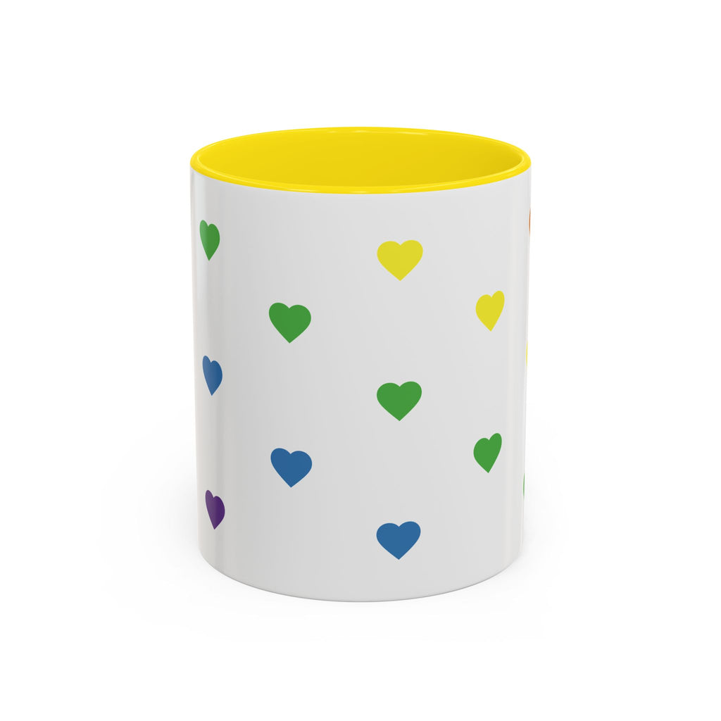 Rainbow Heart Accent Coffee Mug — Cute Colorful Patterned Ceramic Mug