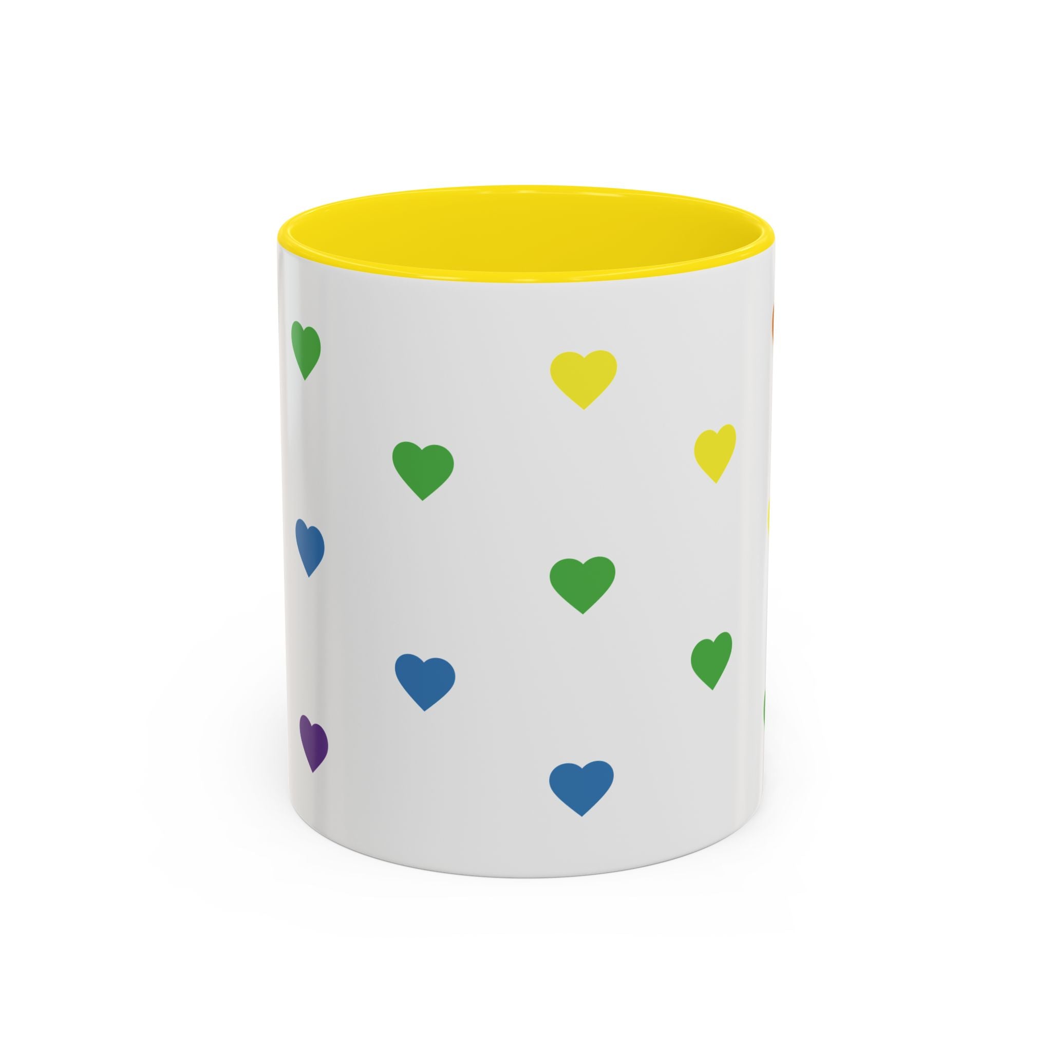 Rainbow Heart Accent Coffee Mug — Cute Colorful Patterned Ceramic Mug