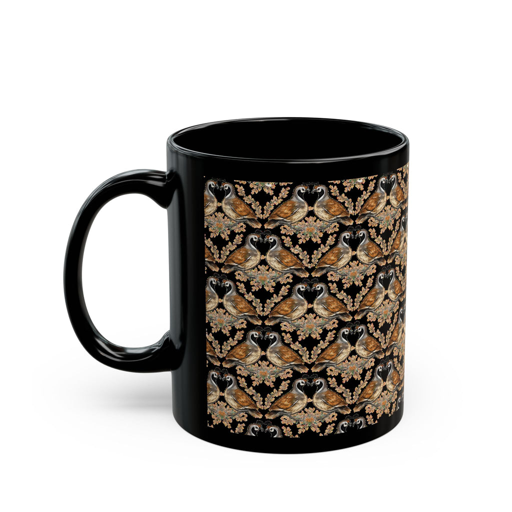Patterned Quail Black Mug — Can't Quail My Love Coffee Cup (11oz, 15oz)