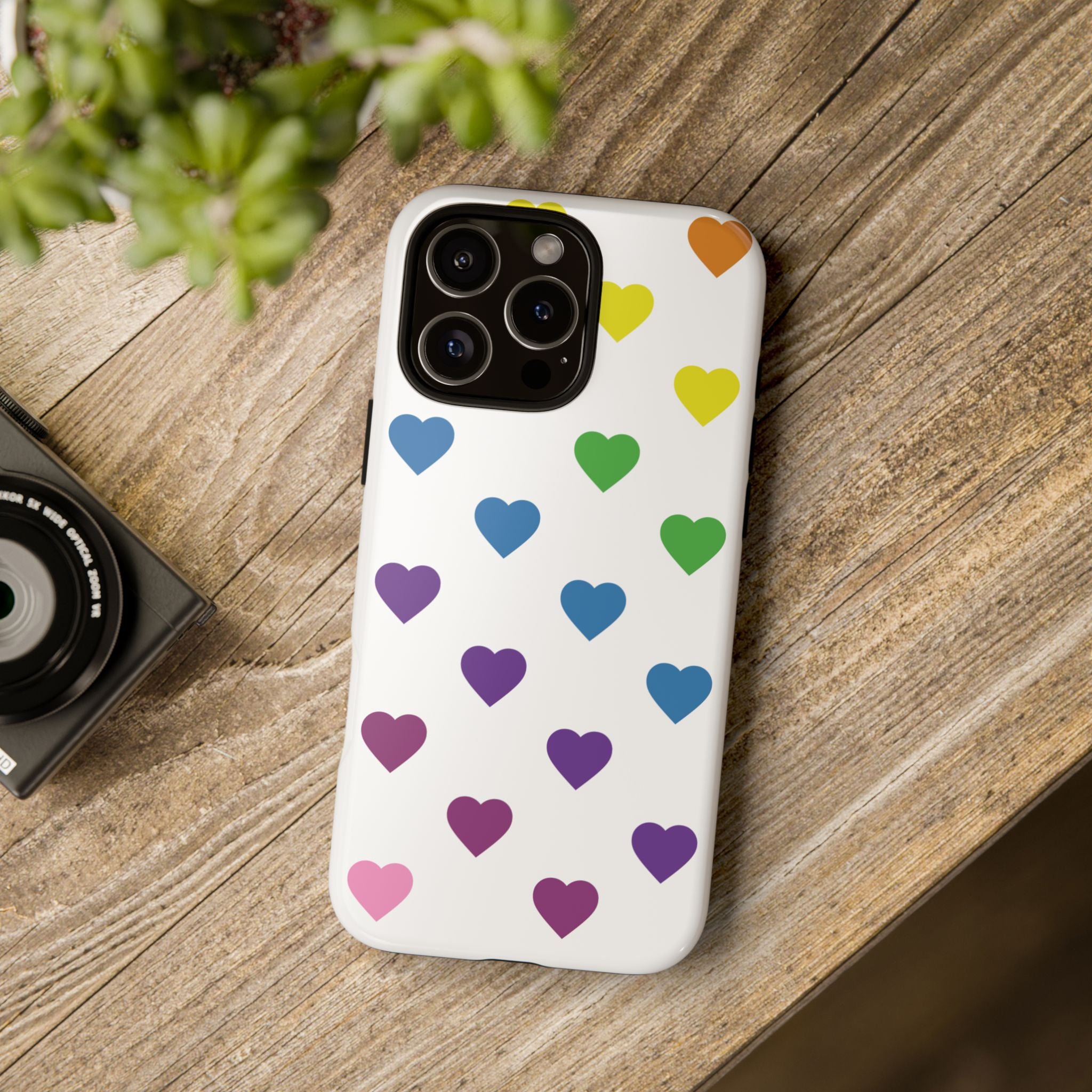 Rainbow Hearts Tough Phone Case — Protective iPhone Case with Colorful Heart Pattern