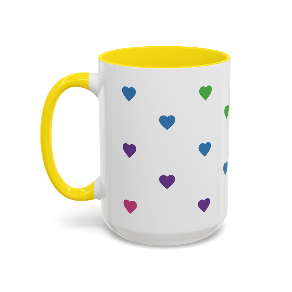 Rainbow Heart Accent Coffee Mug — Cute Colorful Patterned Ceramic Mug