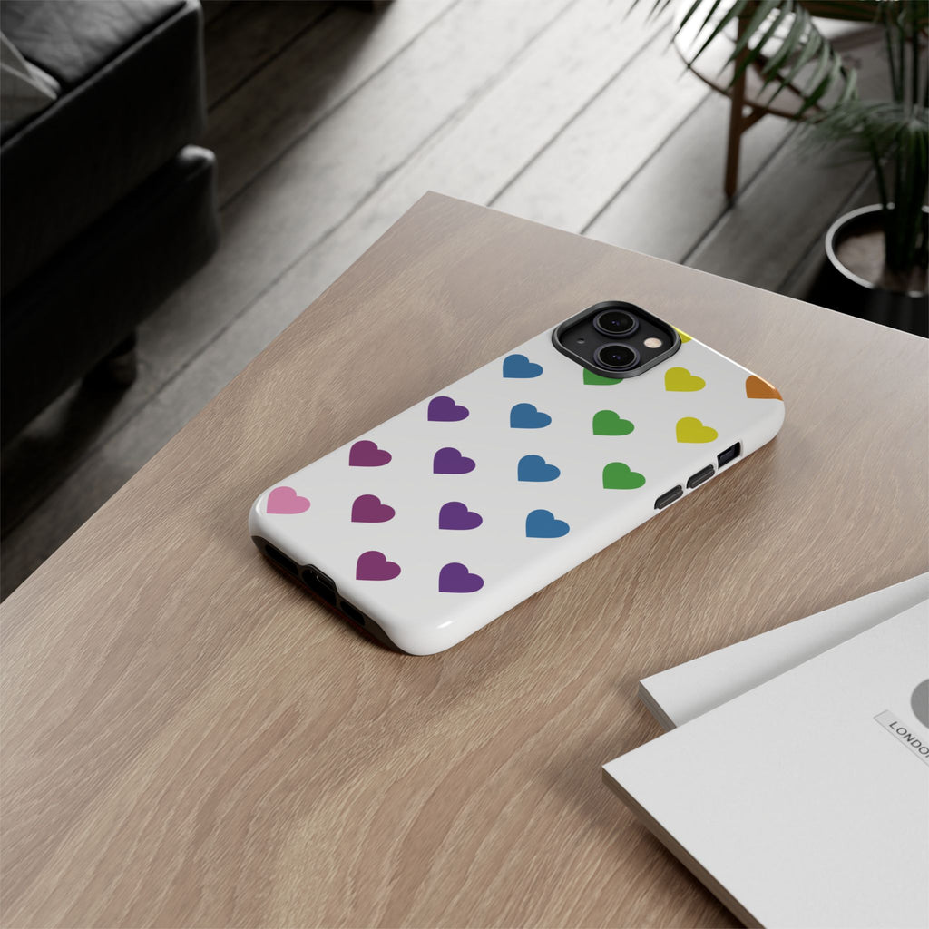 Rainbow Hearts Tough Phone Case — Protective iPhone Case with Colorful Heart Pattern