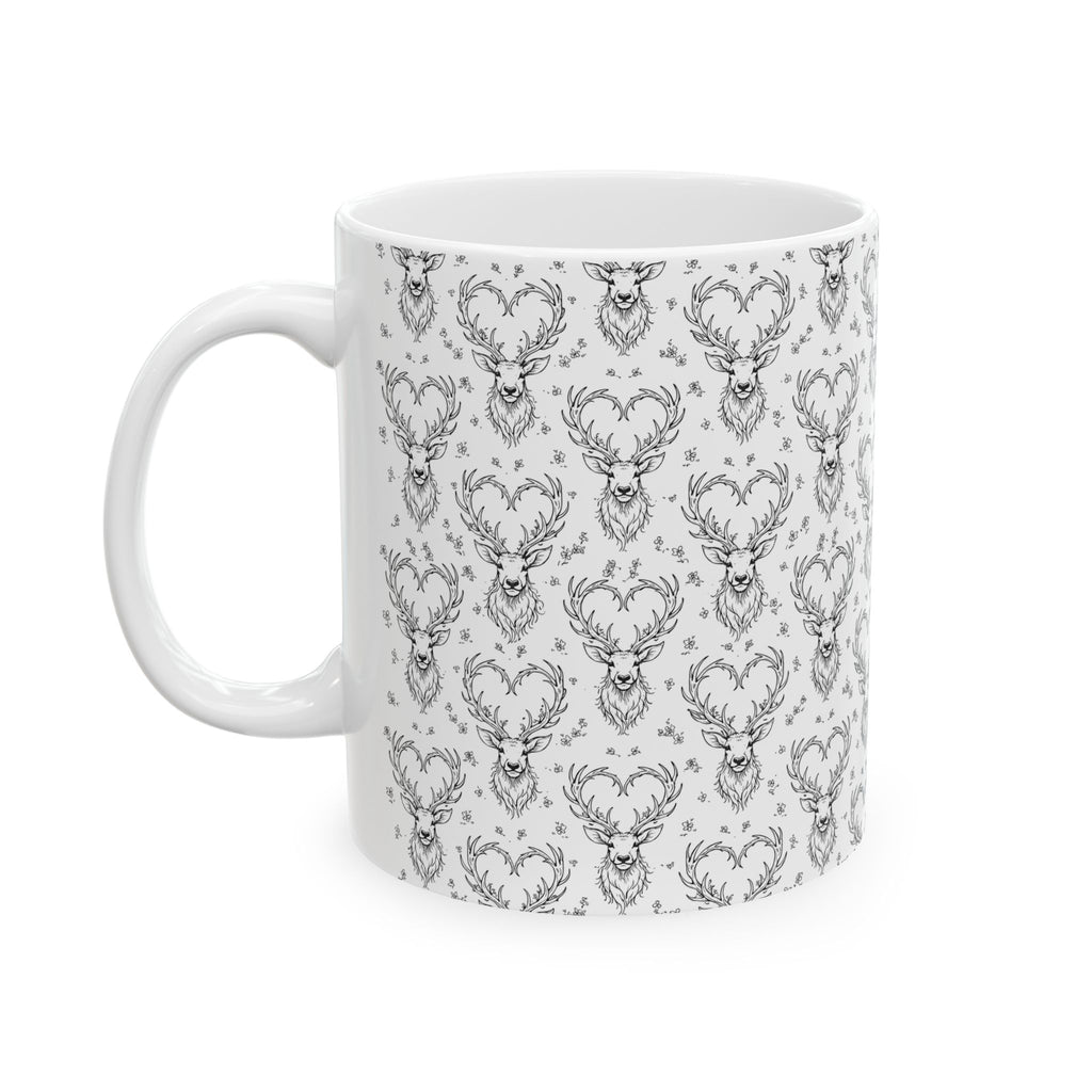 Rustic Wildlife Ceramic Mug —  Hearts and Antlers Coffee Cup (11oz & 15oz)