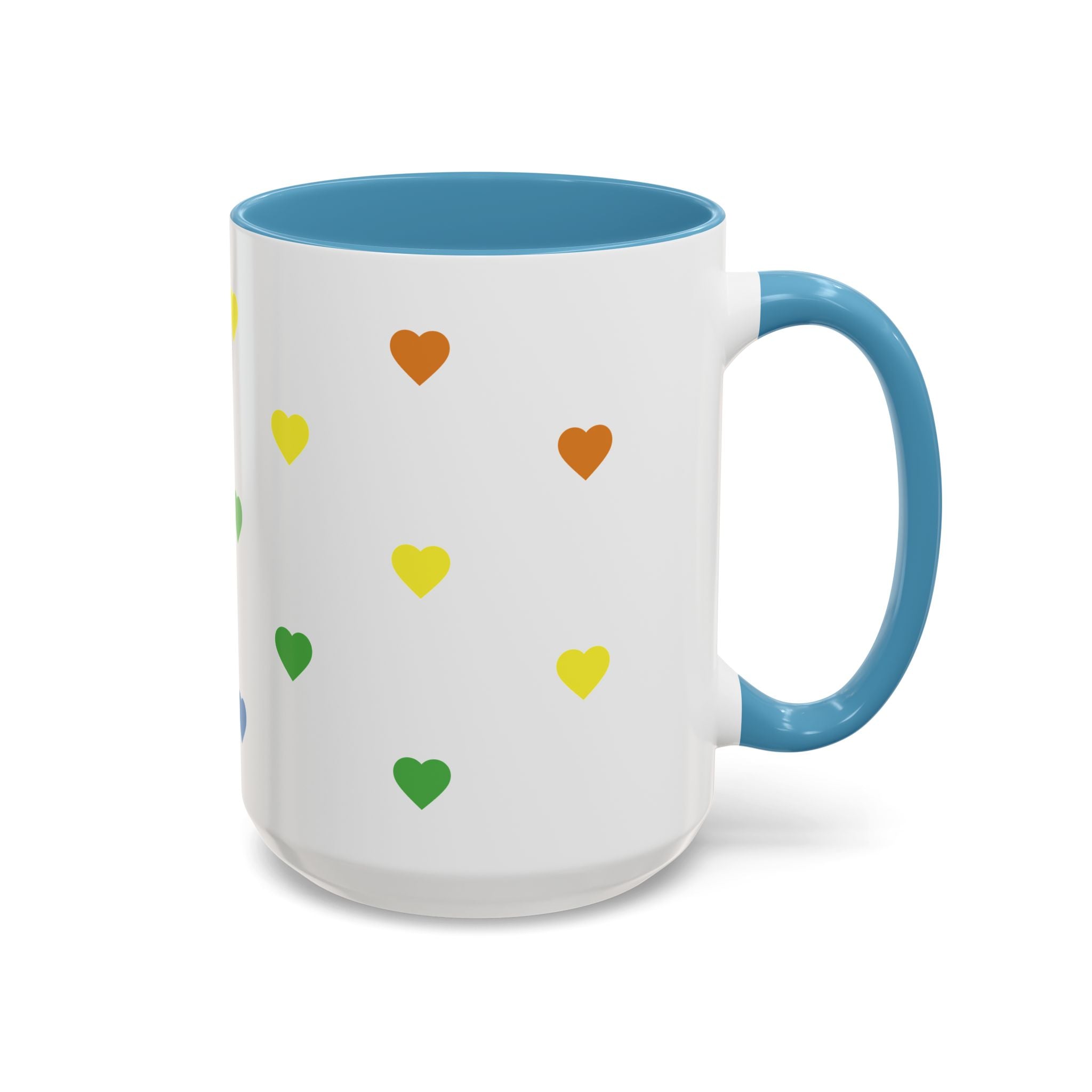 Rainbow Heart Accent Coffee Mug — Cute Colorful Patterned Ceramic Mug