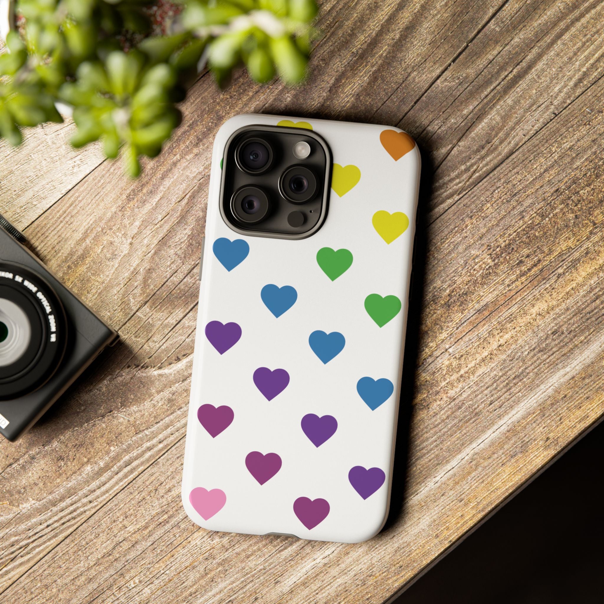 Rainbow Hearts Tough Phone Case — Protective iPhone Case with Colorful Heart Pattern