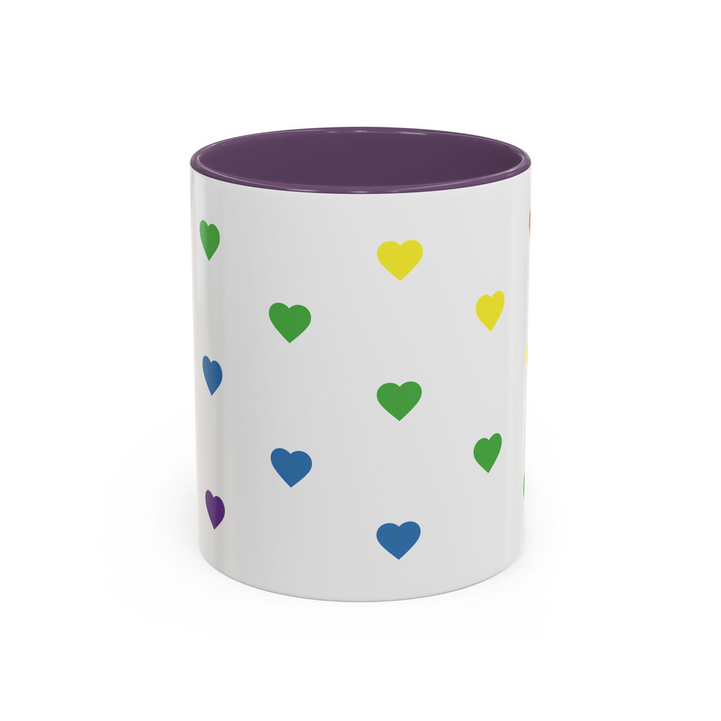 Rainbow Heart Accent Coffee Mug — Cute Colorful Patterned Ceramic Mug