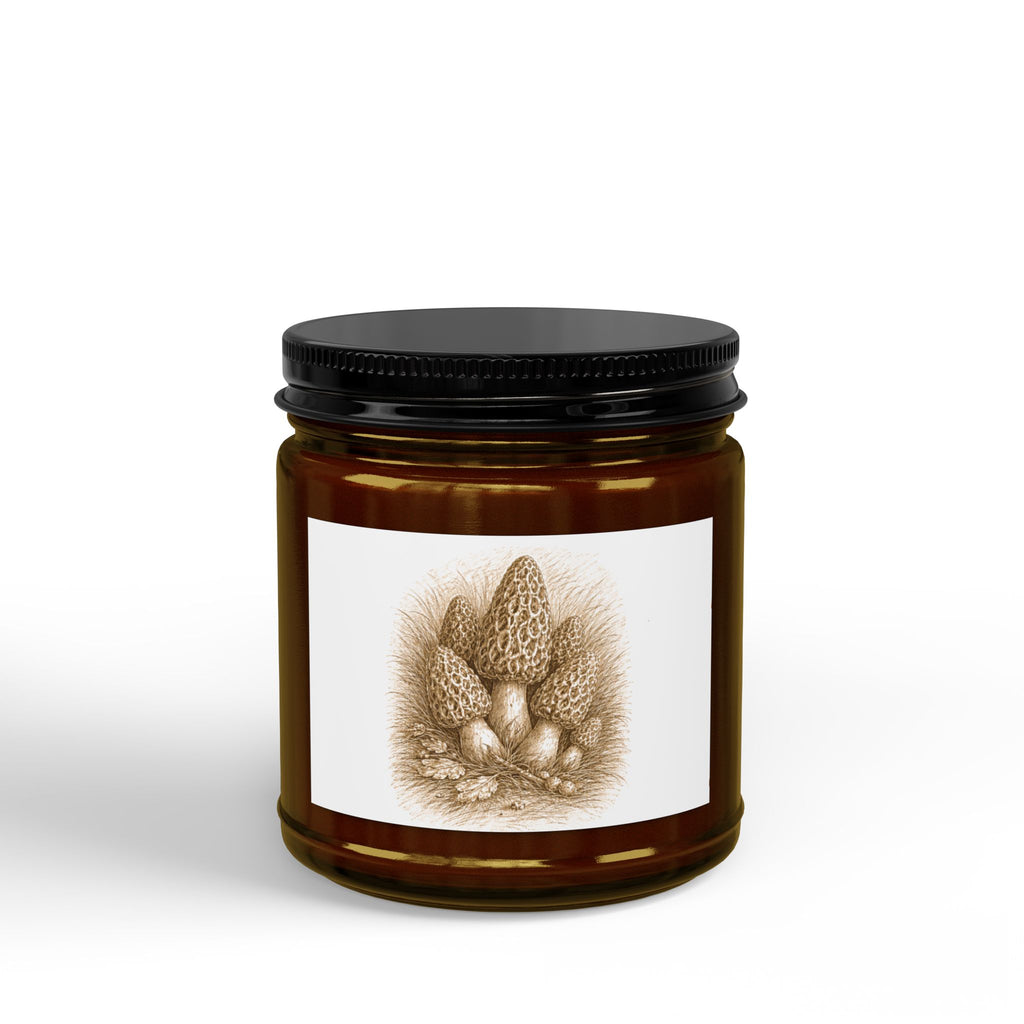Soy Candle — Amber Jar with Morel Mushroom Illustration (4oz & 9oz)