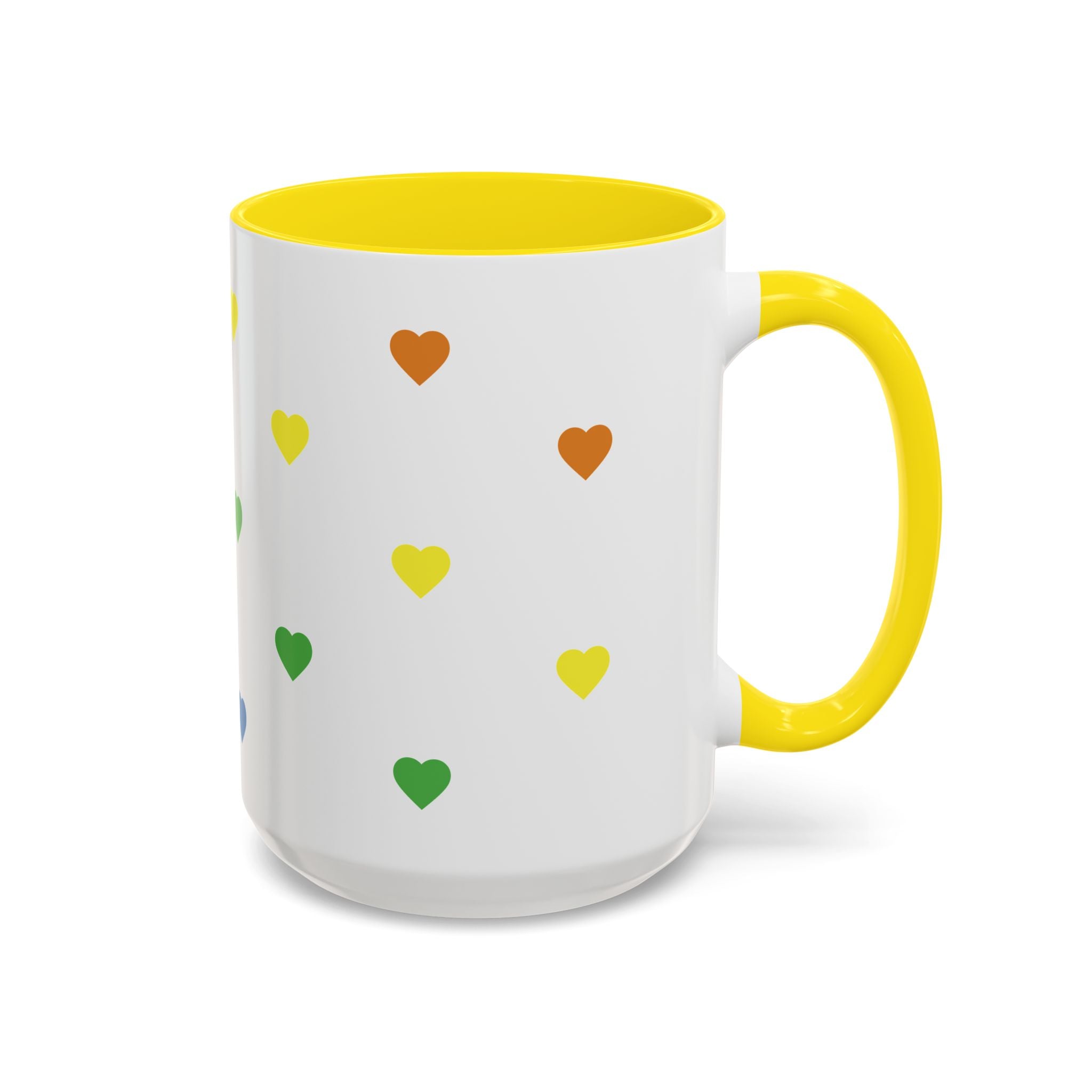 Rainbow Heart Accent Coffee Mug — Cute Colorful Patterned Ceramic Mug