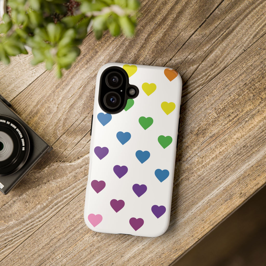 Rainbow Hearts Tough Phone Case — Protective iPhone Case with Colorful Heart Pattern
