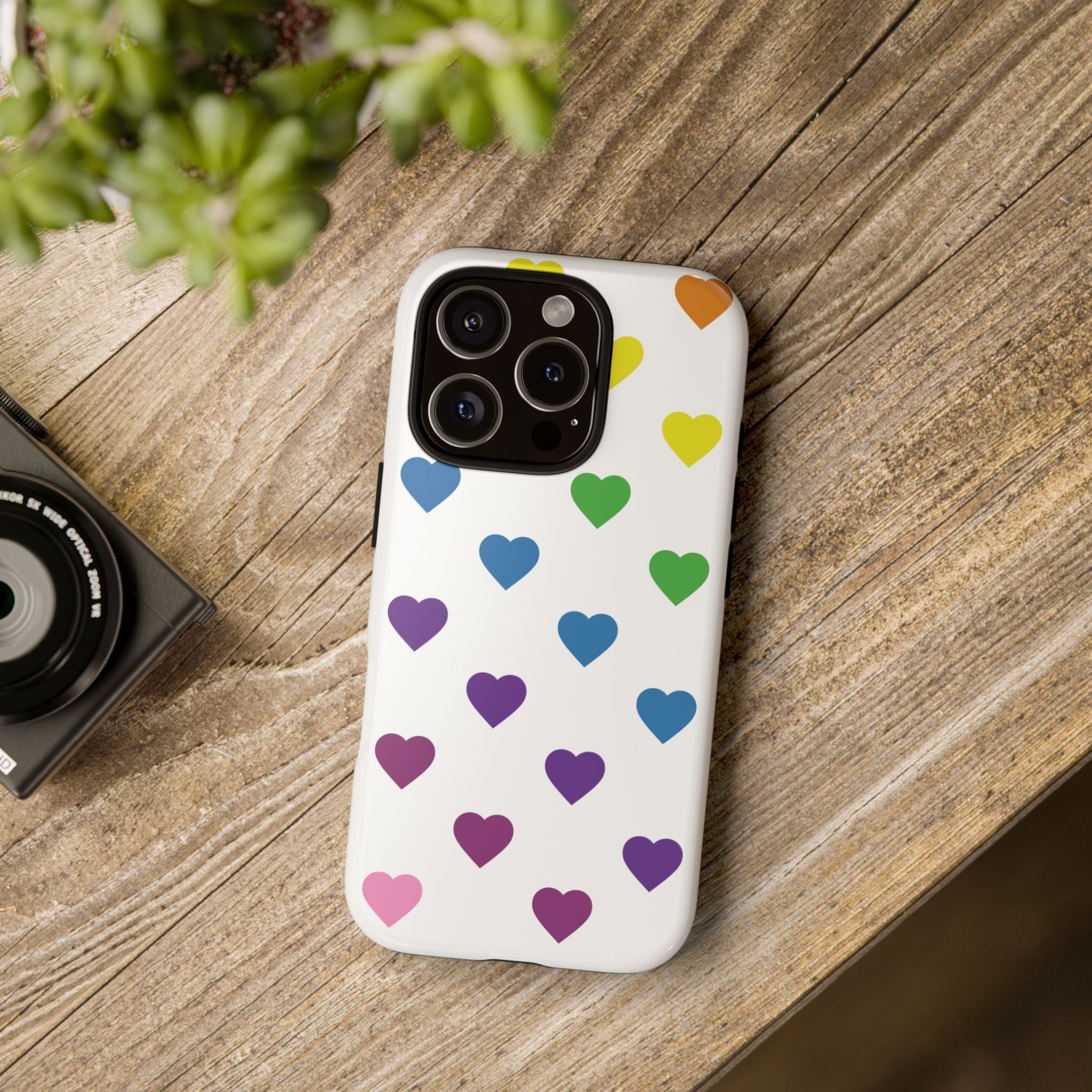 Rainbow Hearts Tough Phone Case — Protective iPhone Case with Colorful Heart Pattern