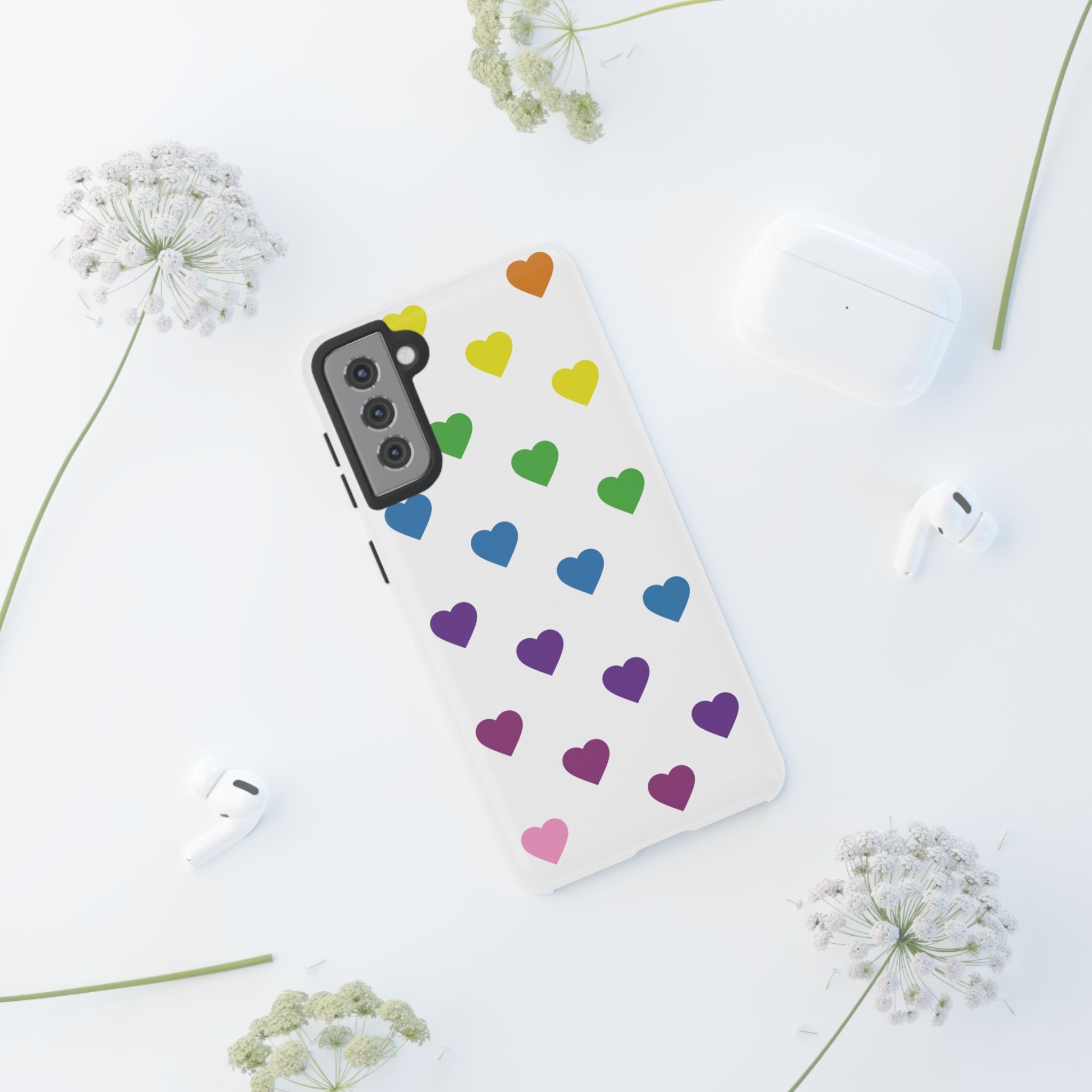 Rainbow Hearts Tough Phone Case — Protective iPhone Case with Colorful Heart Pattern
