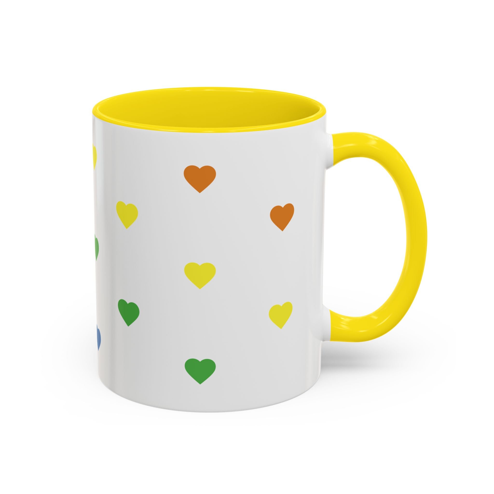 Rainbow Heart Accent Coffee Mug — Cute Colorful Patterned Ceramic Mug