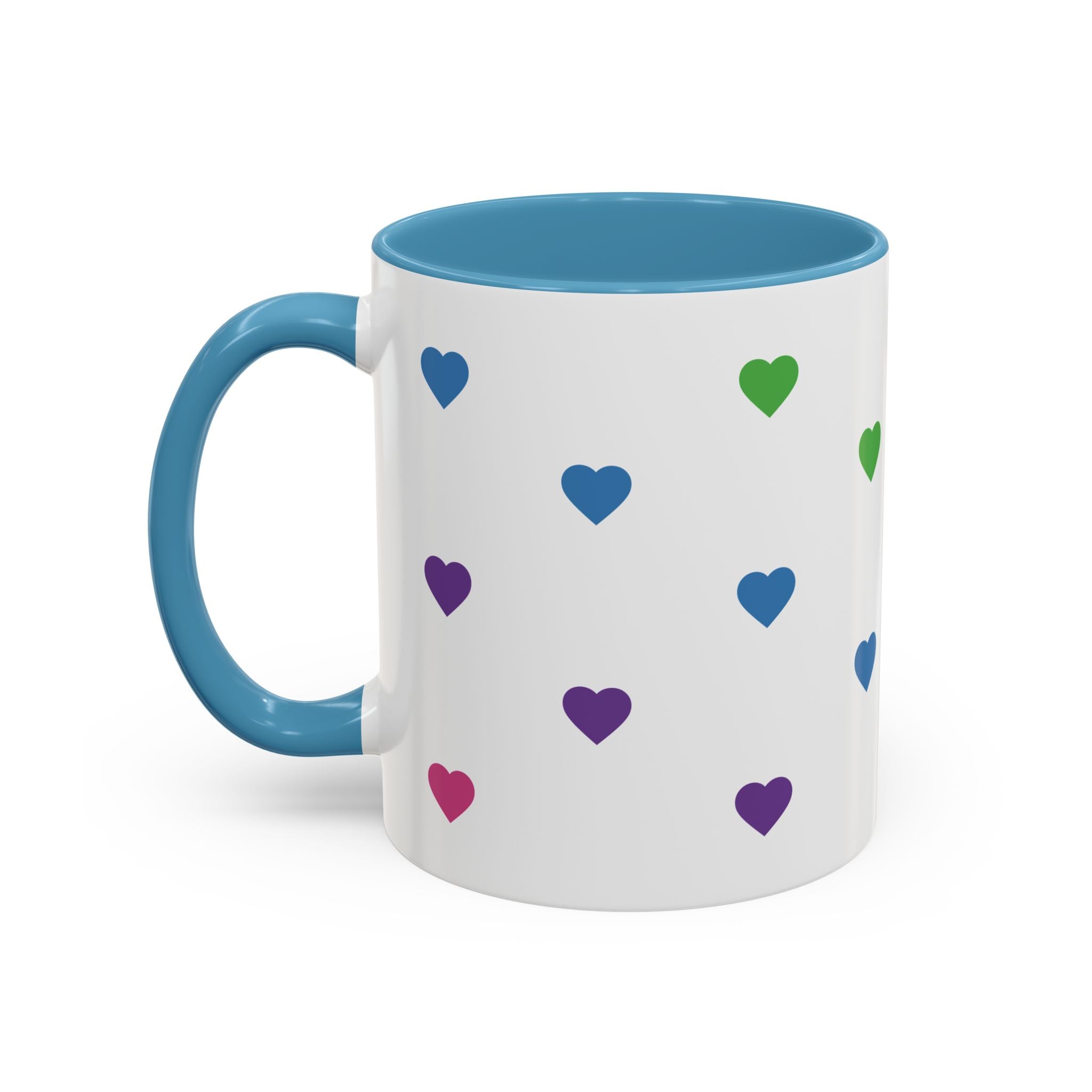 Rainbow Heart Accent Coffee Mug — Cute Colorful Patterned Ceramic Mug