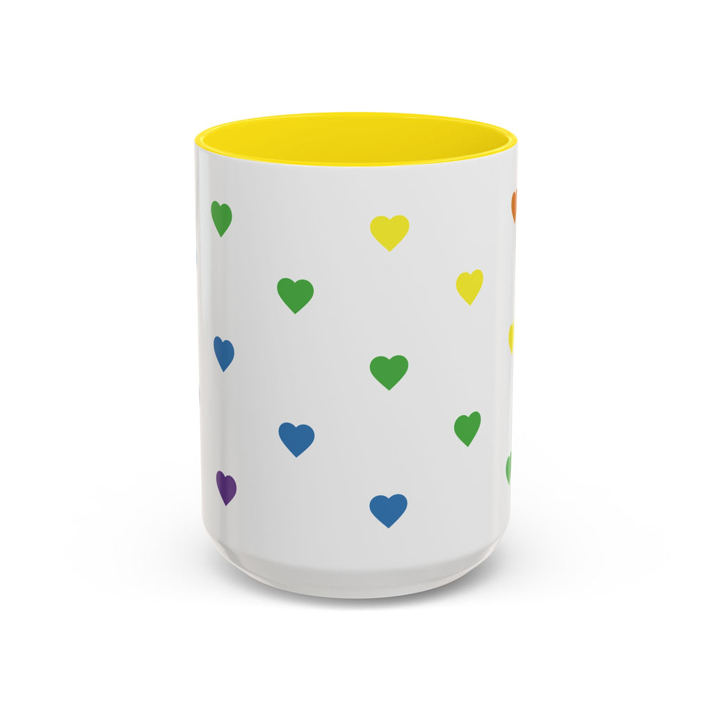 Rainbow Heart Accent Coffee Mug — Cute Colorful Patterned Ceramic Mug