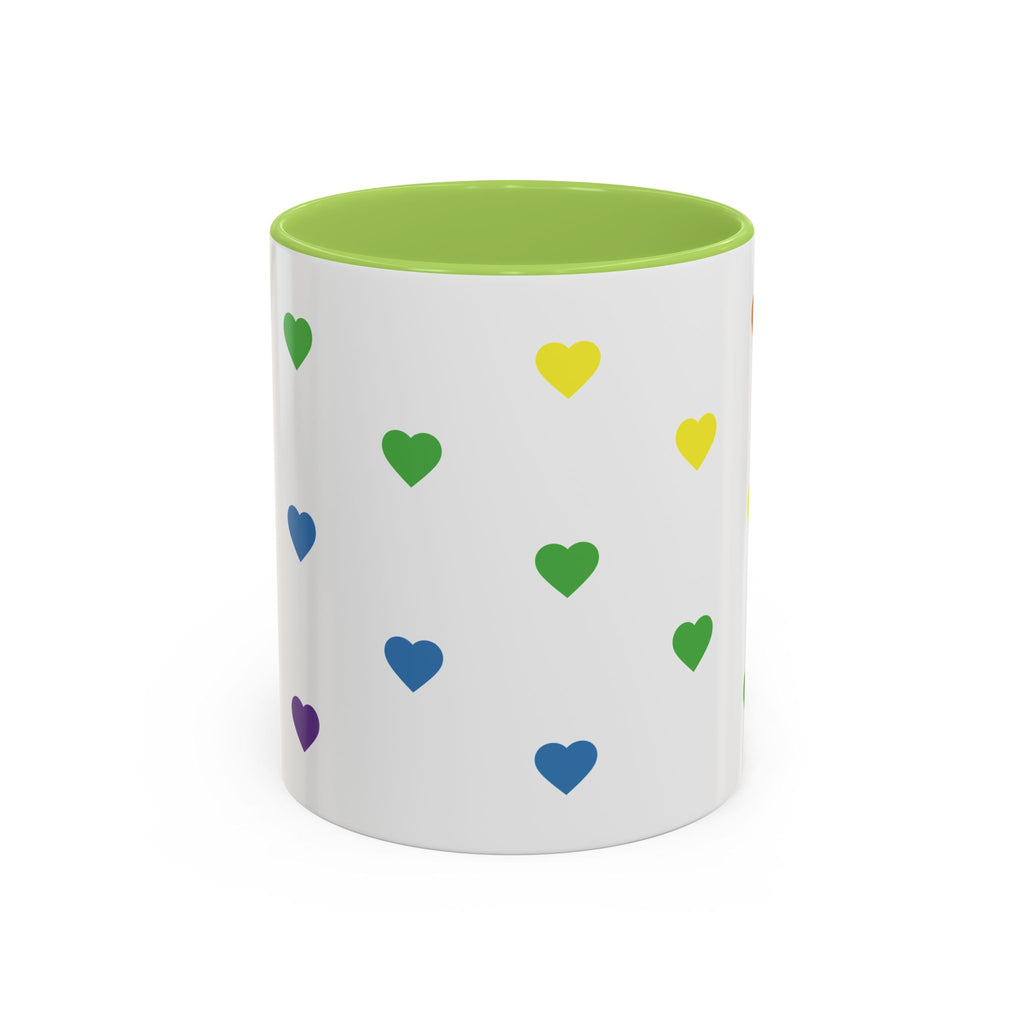 Rainbow Heart Accent Coffee Mug — Cute Colorful Patterned Ceramic Mug