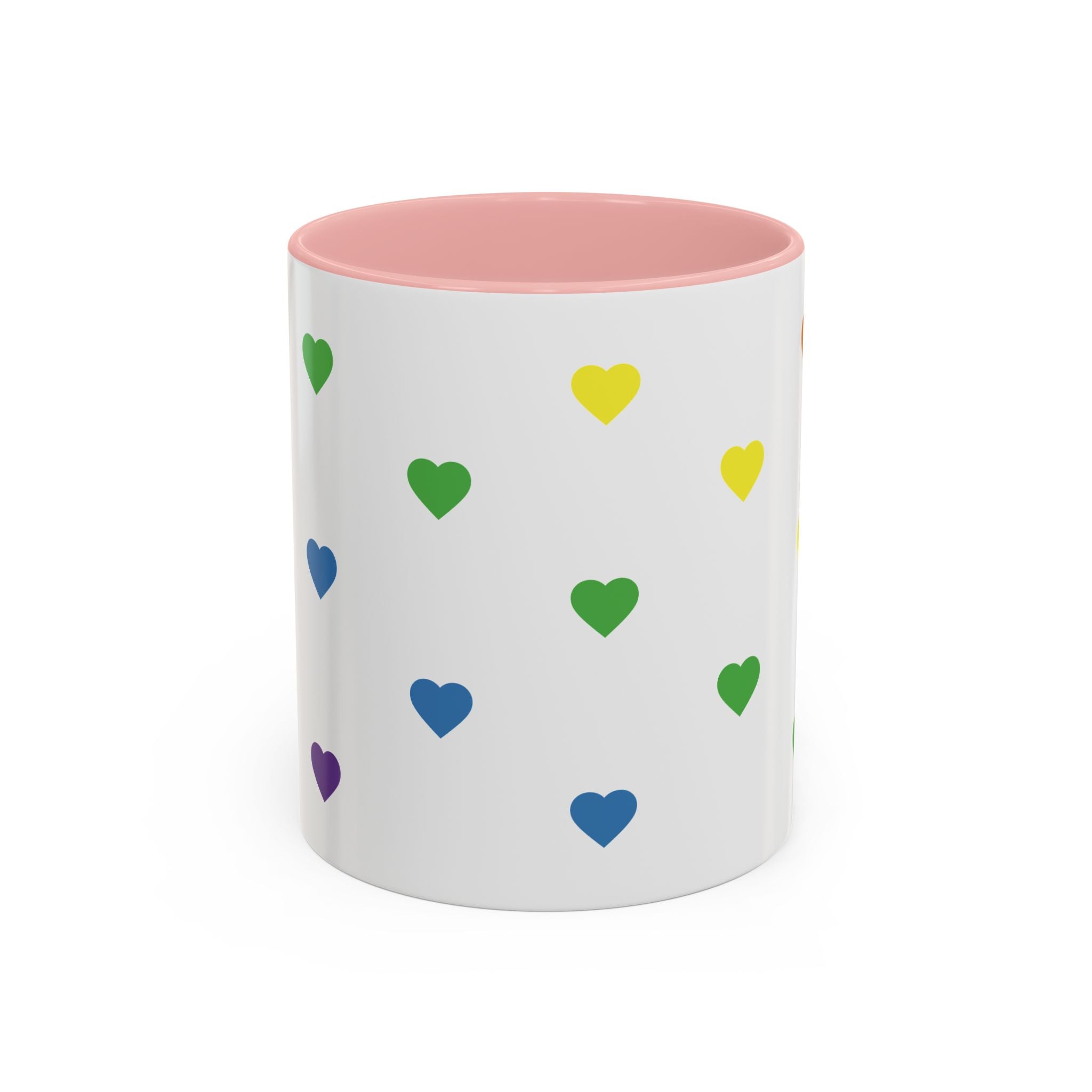 Rainbow Heart Accent Coffee Mug — Cute Colorful Patterned Ceramic Mug