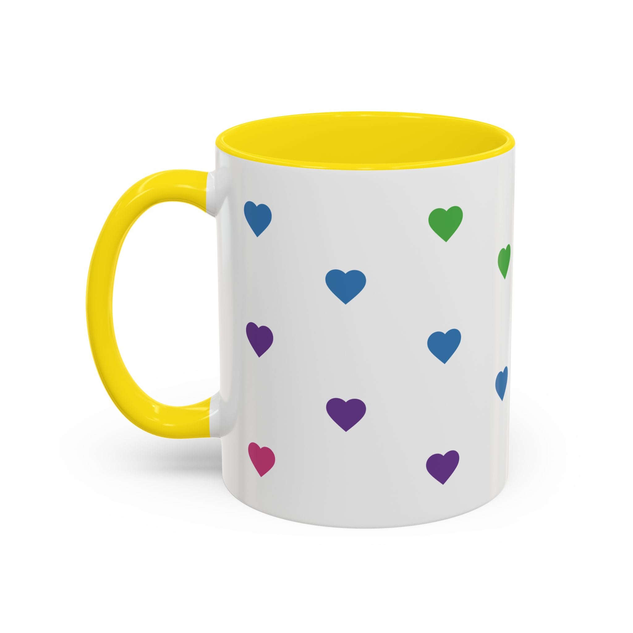 Rainbow Heart Accent Coffee Mug — Cute Colorful Patterned Ceramic Mug