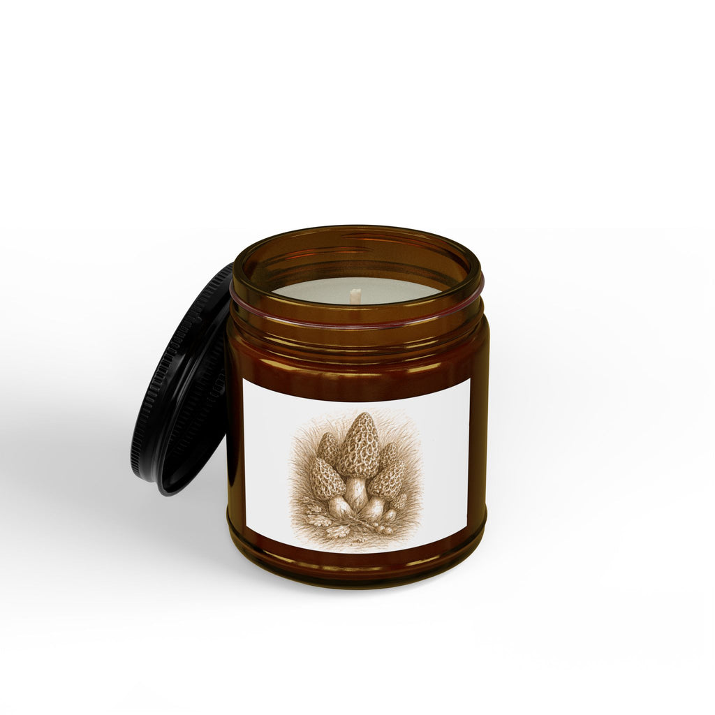 Soy Candle — Amber Jar with Morel Mushroom Illustration (4oz & 9oz)