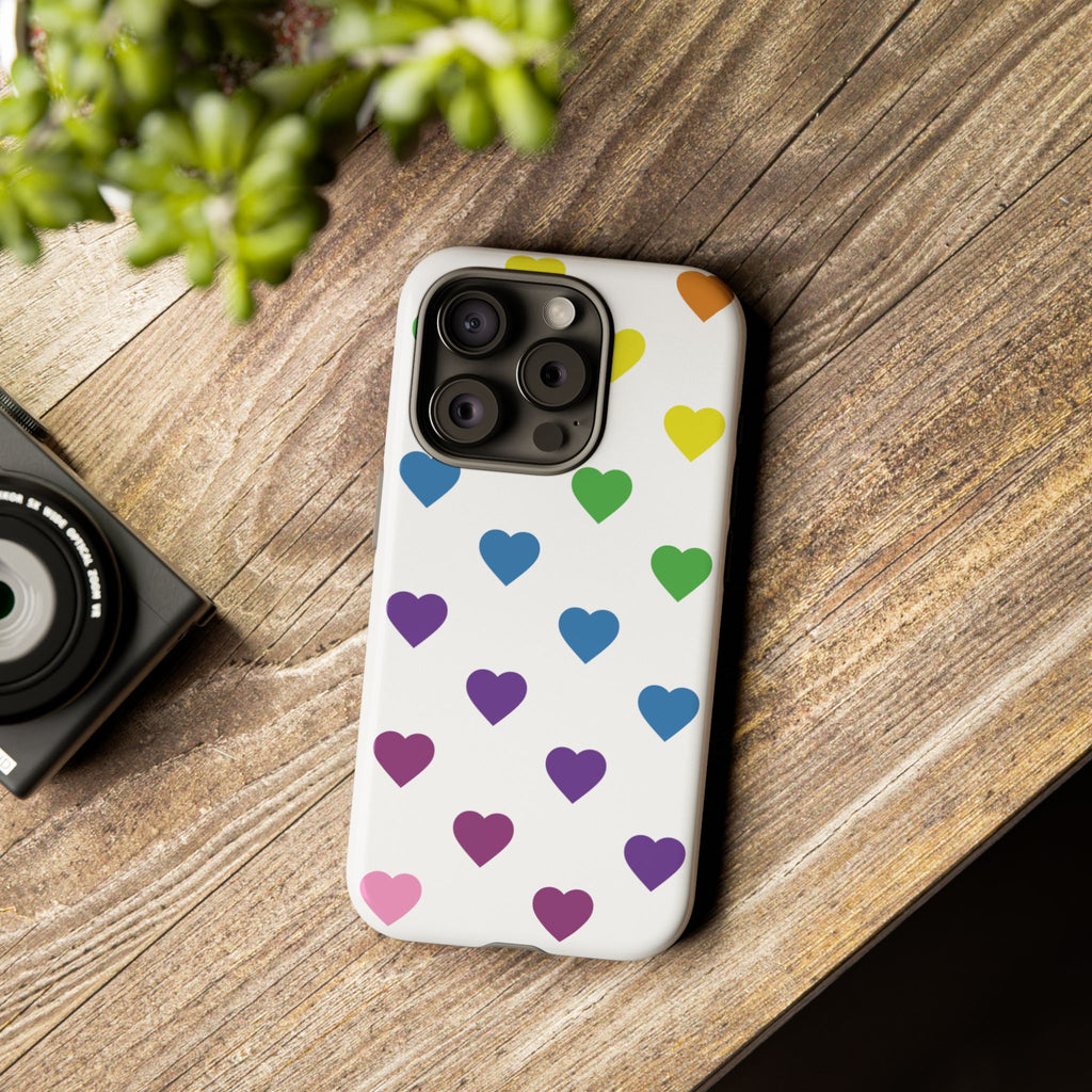 Rainbow Hearts Tough Phone Case — Protective iPhone Case with Colorful Heart Pattern