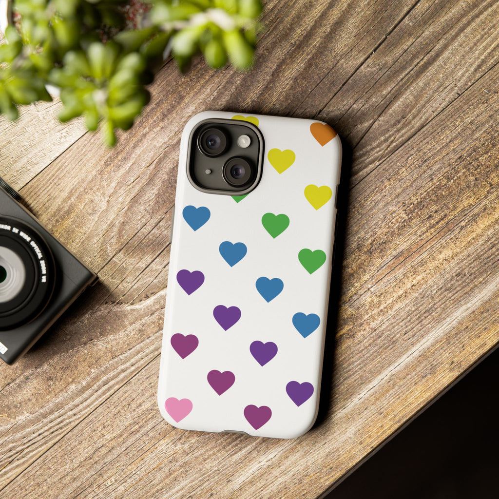Rainbow Hearts Tough Phone Case — Protective iPhone Case with Colorful Heart Pattern
