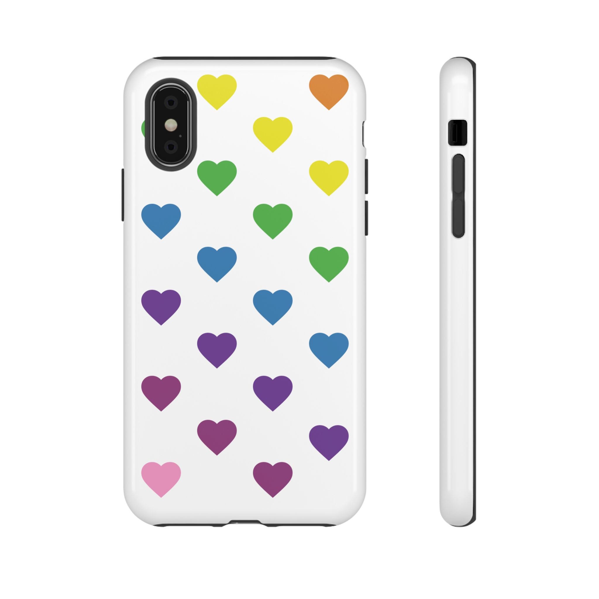 Rainbow Hearts Tough Phone Case — Protective iPhone Case with Colorful Heart Pattern