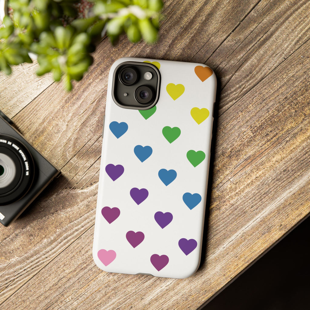 Rainbow Hearts Tough Phone Case — Protective iPhone Case with Colorful Heart Pattern