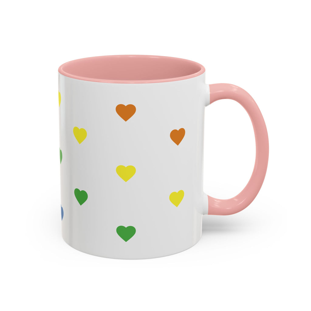 Rainbow Heart Accent Coffee Mug — Cute Colorful Patterned Ceramic Mug
