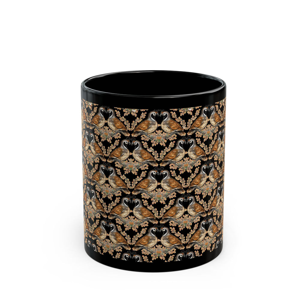 Patterned Quail Black Mug — Can't Quail My Love Coffee Cup (11oz, 15oz)